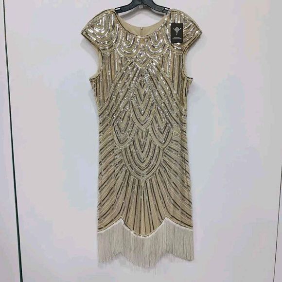 NEW Vision for Innovation Designer Ivory Beige & Silver Sequin Dress Size XXL - Picture 1 of 4